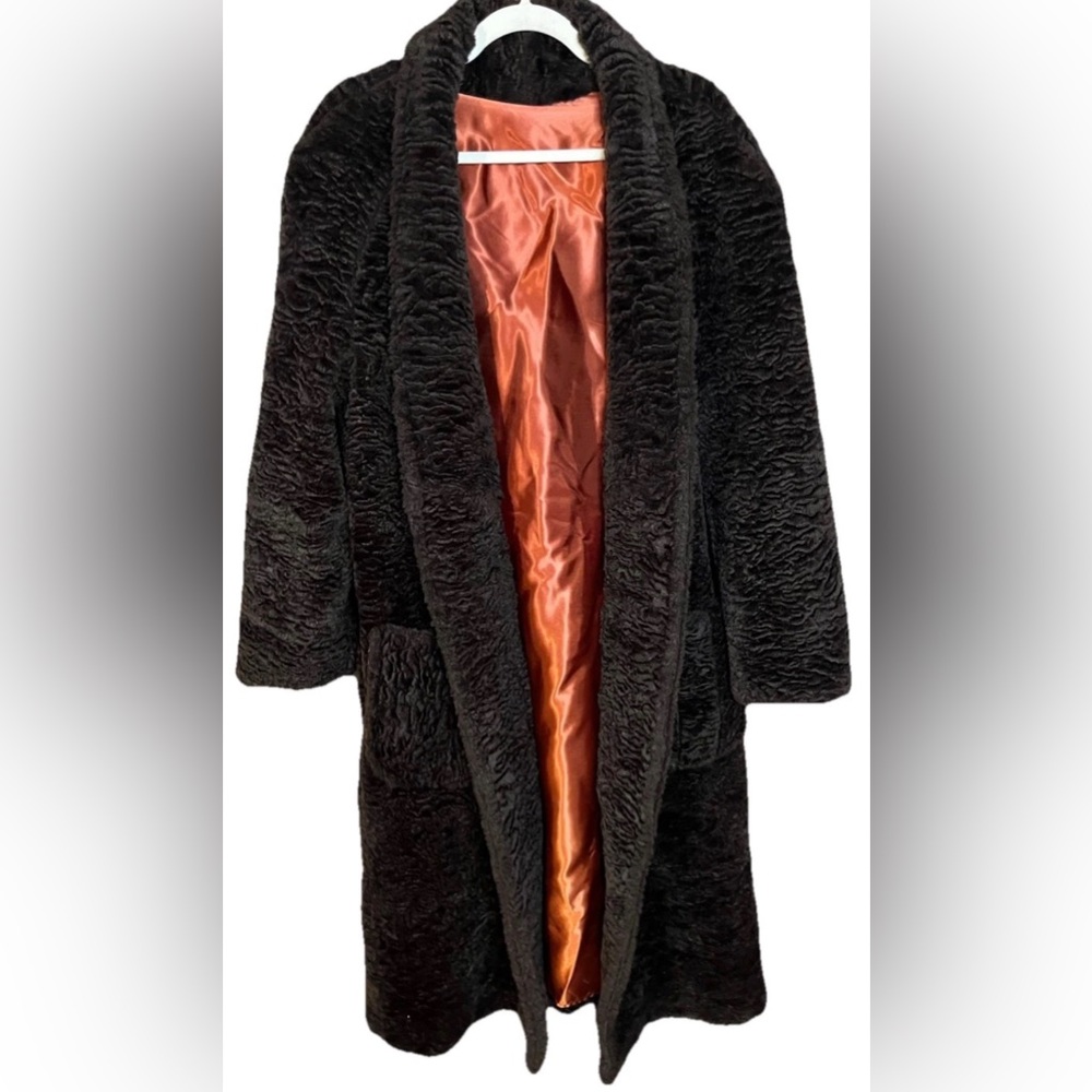 HANDMADE Curly Brown Hair Lamb Fur VINTAGE Open Jacket VINTAGE Women’s XL/XXL